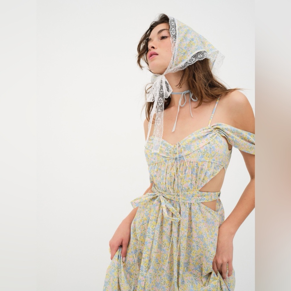 For Love and Lemons Sibylla Cotton Midi Dress, Sun Dress, Full Skirt, Floral, XL - Picture 3 of 7